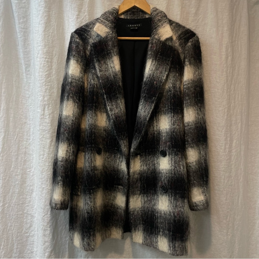 Theory Plaid Print Wool Coat